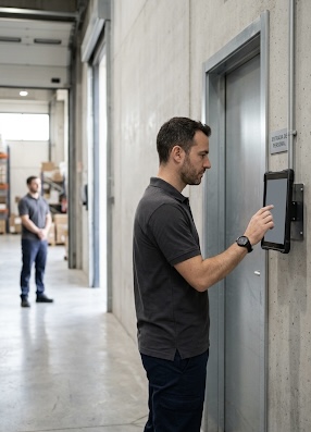 Empleado fichando su entrada en un terminal O'Clock